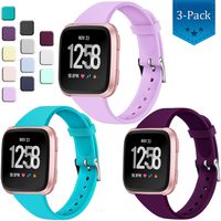 Wepro Bands Compatible with Fitbit Versa SmartWatch, Versa 2 and Versa Lite SE Watch, Soft Silicone Slim Narrow Band Replacement Wristband Straps for Women Men, 3-Pack, Small, Lavender Teal Plum
