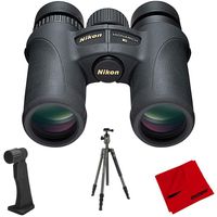 Nikon 7580 Monarch 7 Binoculars 10x30 Bundle with Aluminum Travel Tripod with Ball Head, Binocular Tripod Adaptor and Microfiber Cleaning Cloth