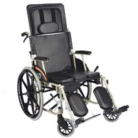 QARYYQ Wheelchair Portable Travel Chair Full Reclining Light Folding Wheelchair Aluminum Alloy Carrying Elderly Power Trolley Leather Fabric Walking aids