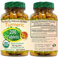 Organic Turmeric Tablets, USDA Certified, 750 mg, 200 per Bottle by Perfectly Natural Herbs