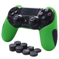 Skin Compatible for PS4 Controller Grips Pandaren Soft Silicone Thicker Half Cover for PS4 /Slim/PRO Controller (Green Skin X 1 + FPS Pro Thumb Grip X 8)