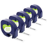 Compatible with Dymo LetraTag 91330 10697 LT Label Tape, 12mm Label Maker Tapes 91330 for Dymo LetraTag LT100H LT100T, Black on White 12mm x 4m, 5-Pack