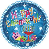 Hanna K. Signature Collection Happy Chanukah Round Paper Plates, 10-Inch, 20 Plates Per Pack