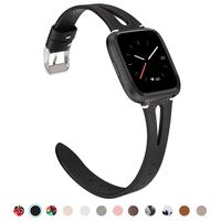 TOYOUTHS Leather Strap Compatible with Fitbit Versa/Versa 2/Versa Lite/Versa SE Bands for Women Men Genuine Leather Breathable Wristbands with Ventilated Hole Replacement Black+Silver Buckle