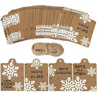 100 Pcs Christmas Winter Kraft Brown Gift Tags Label Snowflake Prints Favor Tags Rustic Treat Tags to/from Tags Merry tie-on Tags Festive Warm Wishes Cards Tags Label and 30 Yards Jute Twines String