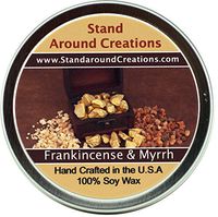 Premium 100% All Natural Soy Wax Aromatherapy Candle - 8oz. Tin: Frankincense And Myrrh: An irresistible blend of bergamot, patchouli, sandalwood, myrrh as well as many other essential oils. Naturally Strong, Highly Scented.