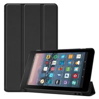 CreazyBee for Amazon Kindle Fire 7 2019 2017 Color Leather Magnetic Stand Flip Case Cover Sleep/Wake (Black)