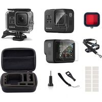 InBestOne Accessories Kit for GoPro Hero 8 black with Waterproof Housing Case+Travel Case Small+Detachable Long Neck Strap Lanyard+ Screen Protector +Red Filter +Anti-Fog Insert