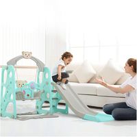 Toddler Climber and Swing Set | 3 in 1 Kids Play Climber Slide Playset Indoor Outdoor Playground Toy with Basketball Hoops Activity Center in Backyard (from US, Blue)