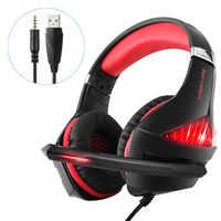 Gaming Headset with Microphone, Noise Reduction Headphone, Over-Ear Bass Surround Sound Stereo Earphone, Volume Control Earmuffs LED Lights for PC Gamers/PS4/Xbox One/Laptop/Playstation (Black Red)