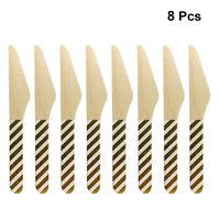 Amosfun 8 Pcs Disposable Wooden Knives Biodegradabel Eco-friendly Tableware Food Fruit Serving Knives Fork Cutlery For Wedding Birthday Party Favor