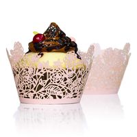 YOZATIA 60pcs Pink Rose Lace Cupcake Wrappers Holders, Laser Cut Cupcake Liners Decorative Liners for Wedding Party Birthday Cake Decoration Supplies