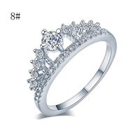 Hemlock Lady Jewelry Ring, Women Girl's Simple Pretty Crown Crystal Ring Princess Fingers Rings (Silver-8)
