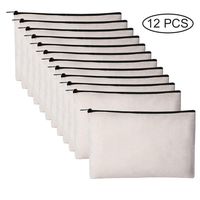 12 Pack Canvas Pencil Pouch DIY Craft Blank Makeup Bags with Zipper Bulk Multipurpose Cosmetic Travel Toiletry Bag 8 x 5 inches