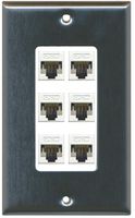 RiteAV Decorative 1 Gang 6 Port Cat5e Wall Plate - Stainless/White