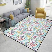 YucouHome Chevron Area Rug for Nursery, Doodle Style Woman Silhouettes with Meditation Poses Stretching Flexing Relaxation, Fashionable High Class Living Bedroom Rugs(2'x 3') Multicolor