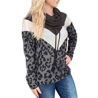 Sunhusing Women's Leopard Printed Colorblock Long Sleeve Casual Roll Neck Drawstring Stitching Sweatshirt(Gray,M)