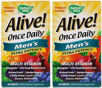 Nature's Way Alive! Once Daily Men's Multi Vitamin (Pack of 2) with Zinc, Copper, Potassium, Magnesium, Vitamin B12, Vitamin B6, Folic Acid, Riboflavin, Niacin and Vitamin C, 60 Count Each