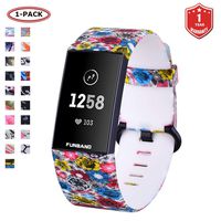 FunBand Compatible with Fitbit Charge 3 Strap Bands,Unique Elegant Floral Pattern Printed Soft Silicone Sport Adjustable Replacement Bracelet for Fitbit Charge 3 Fitness Activity Wristband