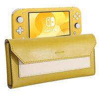 MoKo Slim Pouch for Nintendo Switch Lite, Travel Carry Case Storage Bag PU Leather Portable Magnetic Clasp Closure Cover with Game Cartridges Holders for Nintendo Switch Lite - Yellow + Beige