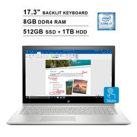 2019 Newest HP Envy 17.3 Inch FHD Touchscreen Laptop (Intel 4-Core i7-8550U up to 4GHz, 8GB RAM, 512GB SSD + 1TB HDD, NVIDIA MX150 2GB, Backlit Keyboard, DVD, WiFi, Bluetooth, HDMI, Win10) (Renewed)
