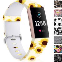 Maledan Compatible with Fitbit Charge 3 Bands for Women Girls, Waterproof Pattern Printed Watch Band Replacement for Charge 3 & Charge 3 SE Fitness Activity Tracker, Large, Sunflower