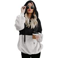 Thenxin Women Hooded Sweatshirt Ultra Soft Warm Hoodie 1/4 Zip-Up Colorblock Plush Pullover(Black,XL)