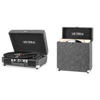 Victrola Bluetooth Suitcase Record Player with 3-Speed Turntable & Storage case Vinyl Turntable Records (Gray)