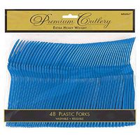 Premium Heavy Weight Plastic Forks | Marine Blue | Pack of 48 | Party Supply