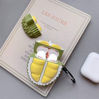 Eve.Ruan Cute Durian Shape Soft Silicone Case, Anti-Lost Protective Cover Skin Case for AirPods 1/2, Shock Absorbing Design&Charging Hole&Portable Key Chain Case, for Hiking/Running