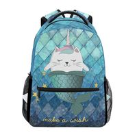 ZOEO Girls Backpacks Teal Blue Mermaid Unicorn Cat Kids 3th 4th 5th Grade School Bookbags Travel Laptop Daypack Bag Purse for Teens
