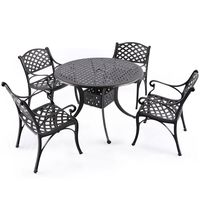 Nuu Garden 5 Piece Outdoor Patio Solid Cast Aluminum Dining Conversation Set with 42" Round Table and 4 Arm Chairs, Antique Bronze (no Cushions) SCD002-01
