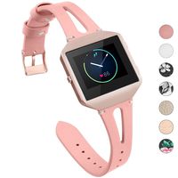 YiJYi Leather Bands Compatible with Fitbit Blaze,Slim Band with Metal Frame Replacement Sport Strap Wristband for Women Men (Pink)