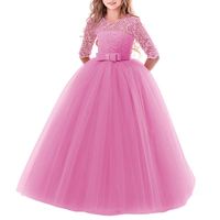 Flower Girls Pageant Ball Gowns Kids Chiffon Embroidered Tulle Wedding Party Homecoming Bridesmaid Dress for Junior Teen Dusty Pink 5-6 Years