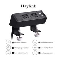 Haylink Surge Protector Power Desk Strip UL Approval Clamp Desktop Sockets with 2 USB Ports 2 Outlets Mount Multi-Outlets Home Office Public Table Removable Outlet Easy Installation Aluminium (Black)