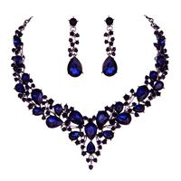 Youfir Bridal Austrian Crystal Necklace and Earrings Jewelry Set Gifts fit with Wedding Dress(Navy Blue)