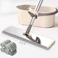 SHPING Mops Flat mop set, stainless steel telescopic rod, aluminum alloy bottom plate, wet and dry, 360 degree free rotation, suitable for living room floor cleaning (Color : Light coffee color)