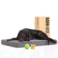 BarkBox Memory Foam Platform Dog Bed | Plush Mattress for Orthopedic Joint Relief | Machine Washable Cuddler with Removable Cover and Waterproof Lining | Includes Squeaker Toy | Grey | XL