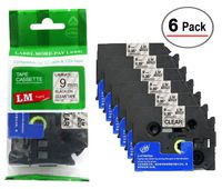 LM Tapes - 6/Pack Premium 3/8" Black Print on Clear Label (9mm 0.35 Laminated) Compatible with P-Touch TZe-121 Tape and Comes with Great Tape Color/Size Guide for Easy reordering.