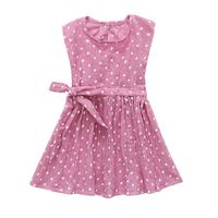 Weixinbuy Kids Girls Polka Dots Linen Cotton Sleeveless Dress Summer Sundress with Headband(5-6 Years, Purple Cotton)