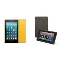 Fire 7 Tablet (16 GB, Canary Yellow, With Special Offers) + Amazon Standing Case (Charcoal Black)