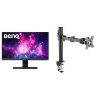 BenQ 24 Inch IPS Monitor | 1080P GW2480 with AmazonBasics Single Computer Monitor Stand - Height Adjustable Desk Arm Mount, Steel Bundle