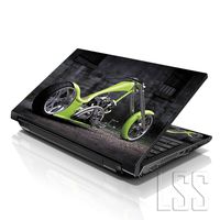 LSS Laptop 17-17.3" Skin Cover with Colorful Green Motorcycle Chopper Pattern for HP Dell Lenovo Apple Asus Acer Compaq - Fits 16.5" 17" 17.3" 18.4" 19" (2 Wrist Pads Free)
