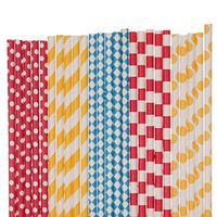 Biodegradable Paper Straws Mix, Circus, Red Yellow Blue, Polka Dot Striped Diamond (25)