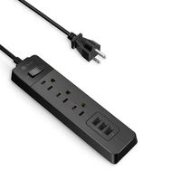 iClever Power Strip Charging Station with 3 USB + 3 AC Outlets, 6ft Extension Cord Power Strip with USB for Travel, Home, Nightstand and Office - Black [Overload Switch Control]