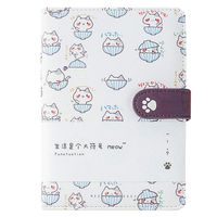 Student Cute Cartoon Cat Pattern Notebook Leather Cover Journal Diary Notepad (Z-White)