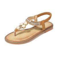 Cenglings Sandals,Women's Plus Size Clip Toe Crystal T-Strap Flip Flops Shoes Beach Rhinestone Sandals Platform Party Shoes(Brown,38)