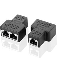 RJ45 Splitter Connector Adapter 2 Pack, USB to RJ45 Port Dual Female 1 to 2 8P8C Ethernet Plug LAN Network Socket Adapter for Cat5, Cat5e, Cat6, Cat7 (Black)