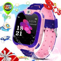 ZEERKEER S12 Kids Smart Watch Phone for Girls Boys - IP67 Waterproof GPS Tracker Locator Touch Camera Games SOS Outdoor Digital Wrist Cellphone Watch Bracelet for Holiday Birthday Gifts (Pink)