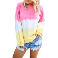 Women's Casual O-Neck Gradient Contrast Color Long Sleeve Top Pullover Sweatshirt Flattering Warm Tunic Blouses